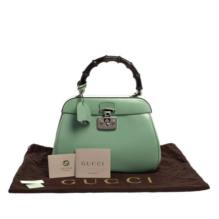 Pre Owned Gucci Mint Green Patent Leather Lady Lock Bamboo Top Handle Bag