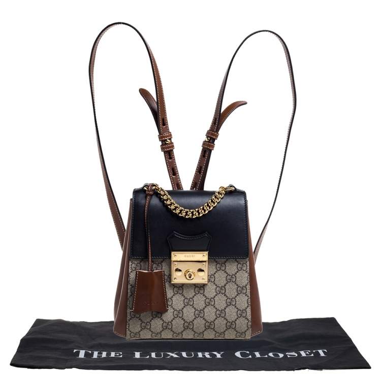 Pre Owned Gucci Multicolor GG Supreme Canvas and Leather Padlock Backpack