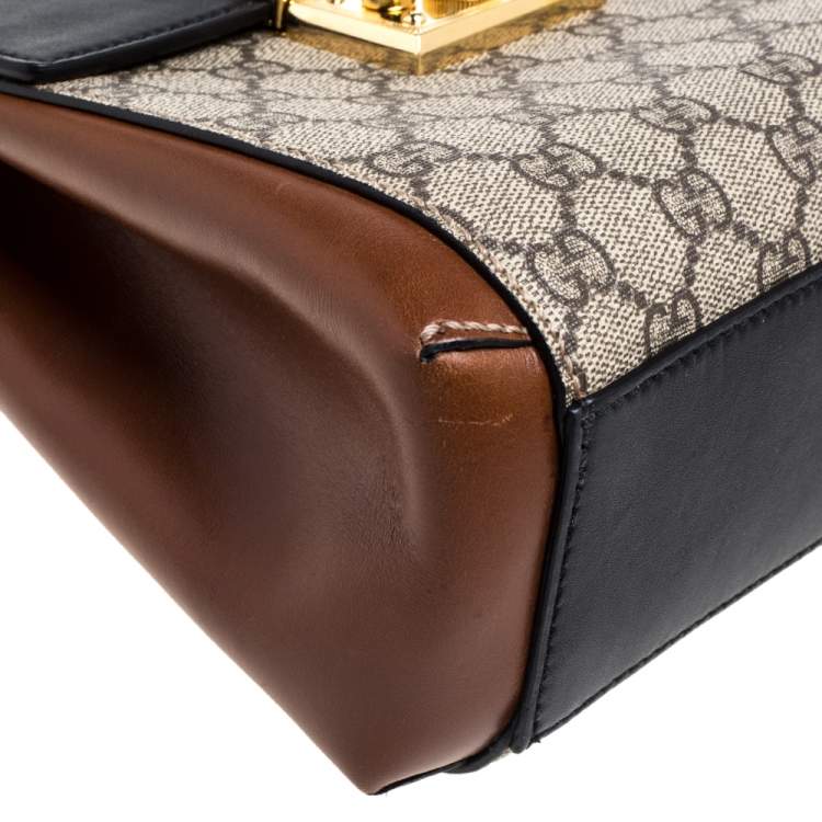 Pre Owned Gucci Multicolor GG Supreme Canvas and Leather Padlock Backpack