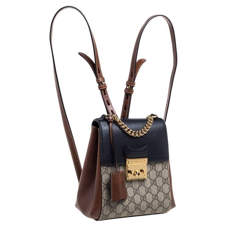 Pre Owned Gucci Multicolor GG Supreme Canvas and Leather Padlock Backpack