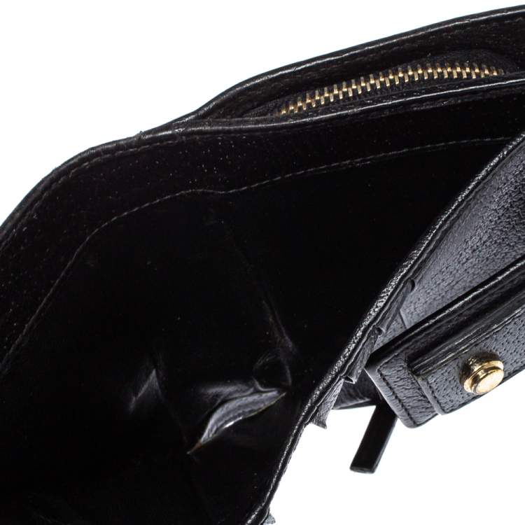 Pre Owned Gucci Black GG Canvas and Leather D Ring Compact Wallet