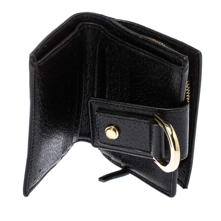 Pre Owned Gucci Black GG Canvas and Leather D Ring Compact Wallet