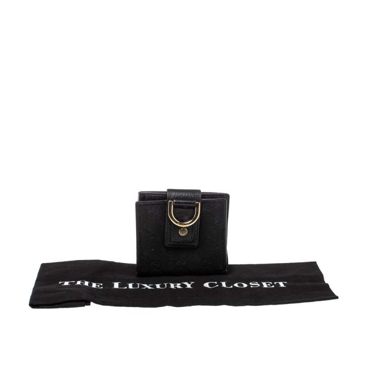 Pre Owned Gucci Black GG Canvas and Leather D Ring Compact Wallet