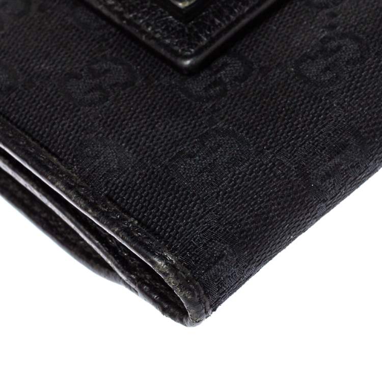 Pre Owned Gucci Black GG Canvas and Leather D Ring Compact Wallet