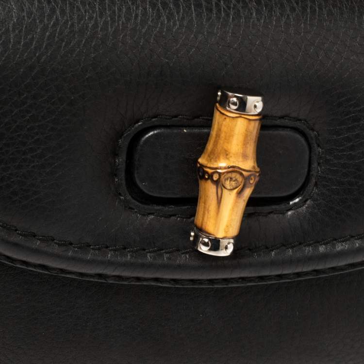 Pre Owned Gucci Black Leather Small New Bamboo Top Handle Bag