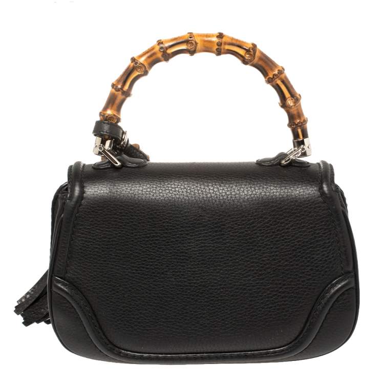 Pre Owned Gucci Black Leather Small New Bamboo Top Handle Bag