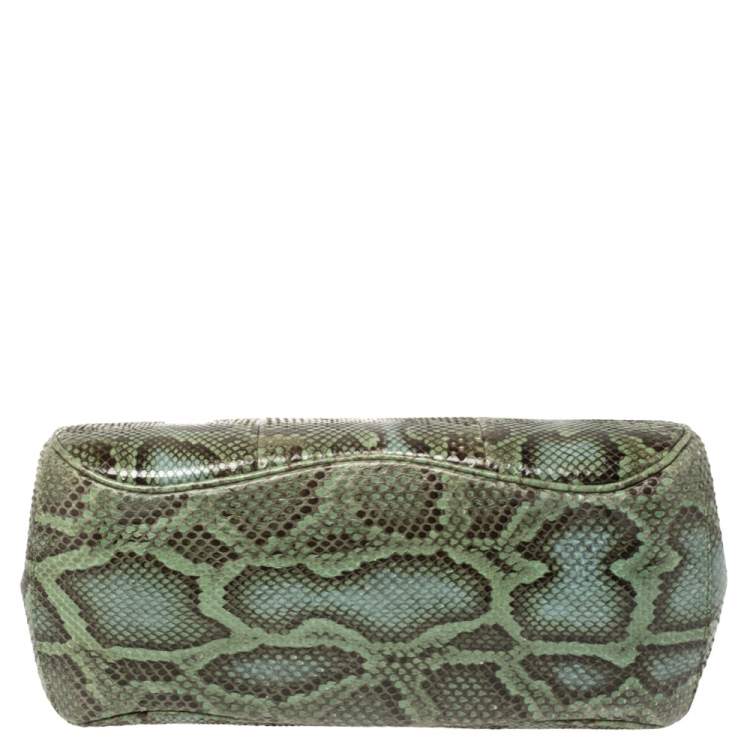Pre Owned Gucci Green Python Lady Lock Bamboo Top Handle Bag