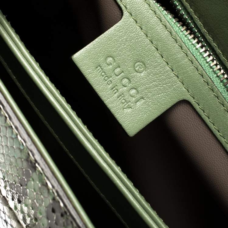 Pre Owned Gucci Green Python Lady Lock Bamboo Top Handle Bag