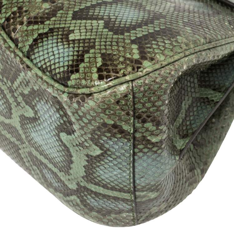 Pre Owned Gucci Green Python Lady Lock Bamboo Top Handle Bag