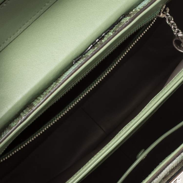 Pre Owned Gucci Green Python Lady Lock Bamboo Top Handle Bag