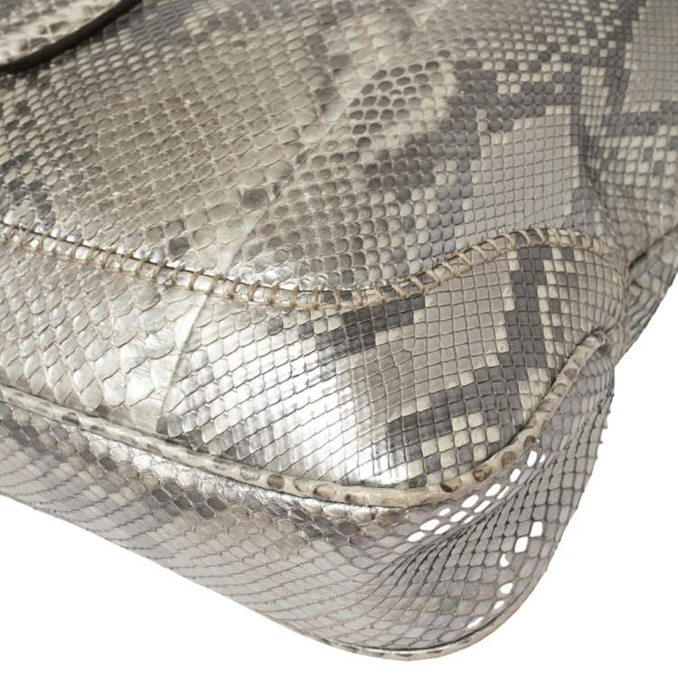 Pre Owned Gucci Silver Python Medium Jackie Hobo