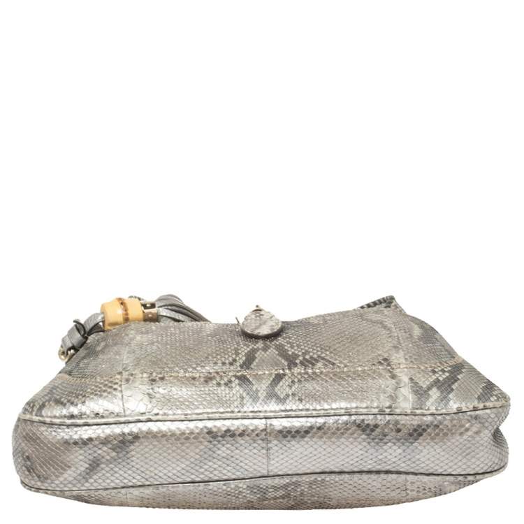 Pre Owned Gucci Silver Python Medium Jackie Hobo