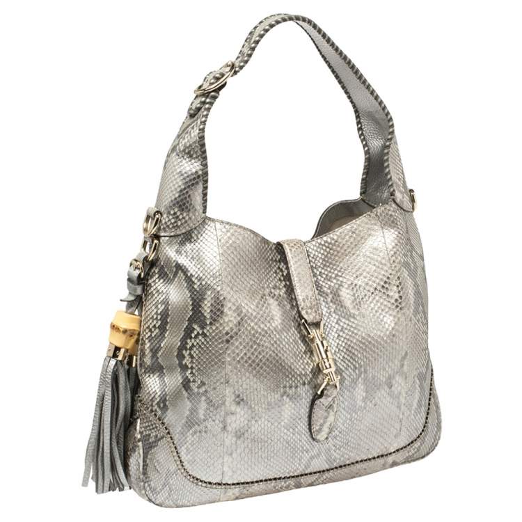 Pre Owned Gucci Silver Python Medium Jackie Hobo