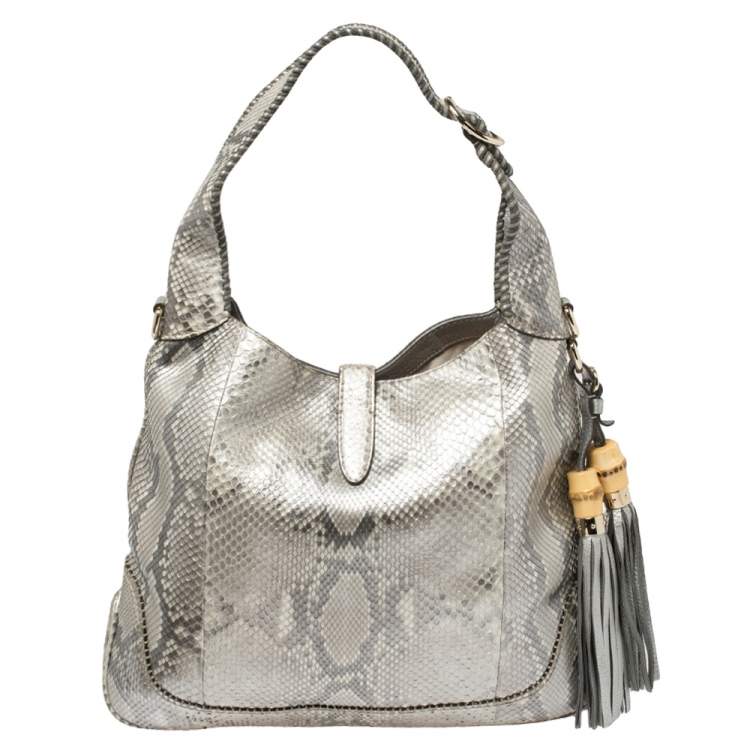 Pre Owned Gucci Silver Python Medium Jackie Hobo