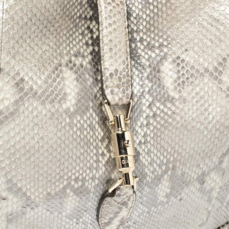 Pre Owned Gucci Silver Python Medium Jackie Hobo