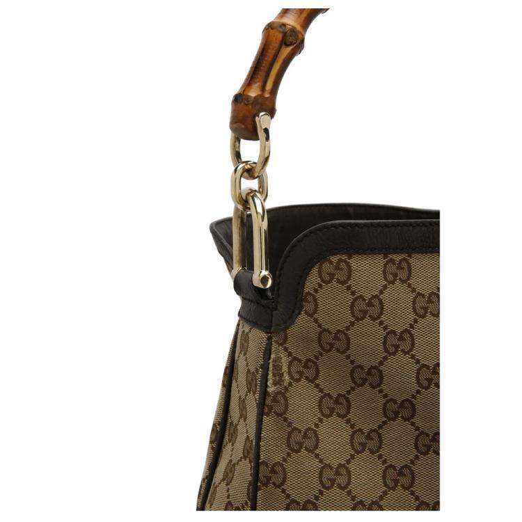 Pre Owned Gucci Beige GG Canvas Leather Peggy Bamboo Top Handle Bag