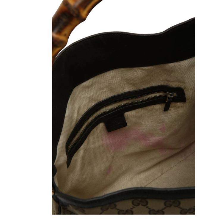 Pre Owned Gucci Beige GG Canvas Leather Peggy Bamboo Top Handle Bag