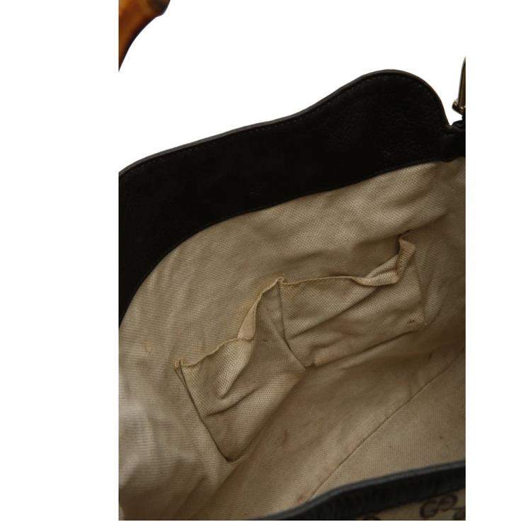 Pre Owned Gucci Beige GG Canvas Leather Peggy Bamboo Top Handle Bag