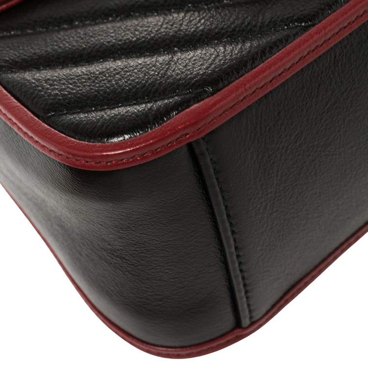 Pre Owned Gucci Black Diagonal Quilt Leather Mini GG Marmont Top Handle Bag