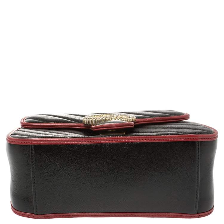 Pre Owned Gucci Black Diagonal Quilt Leather Mini GG Marmont Top Handle Bag
