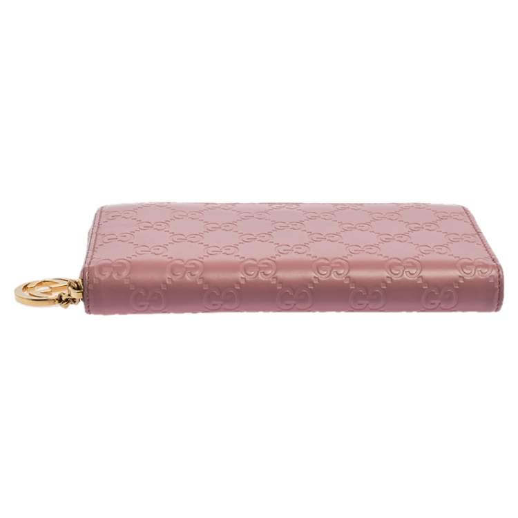 Pre Owned Gucci Pink Guccissima Leather GG Icon Zip Around Wallet   