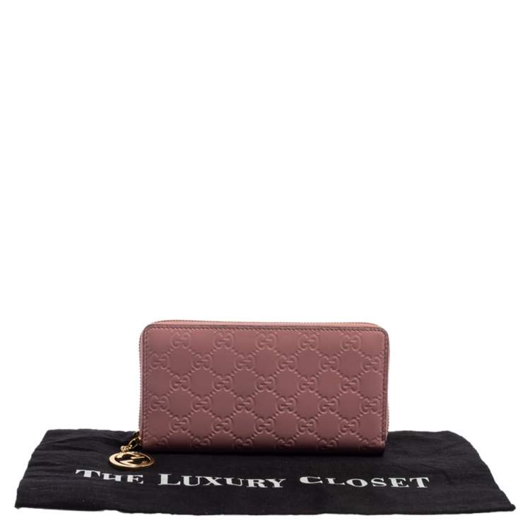 Pre Owned Gucci Pink Guccissima Leather GG Icon Zip Around Wallet   