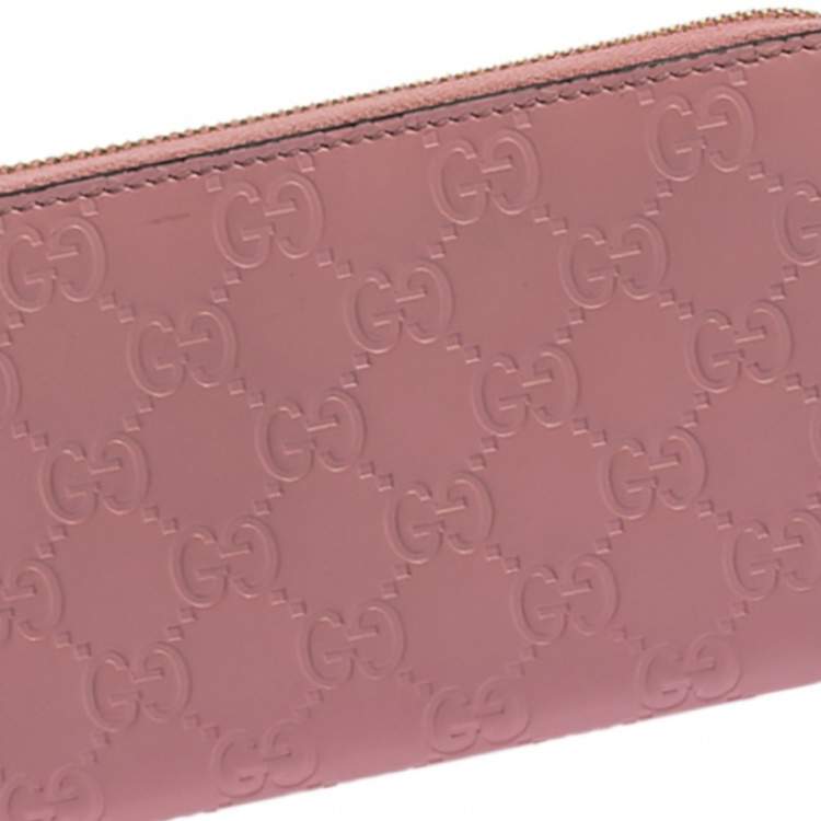 Pre Owned Gucci Pink Guccissima Leather GG Icon Zip Around Wallet   