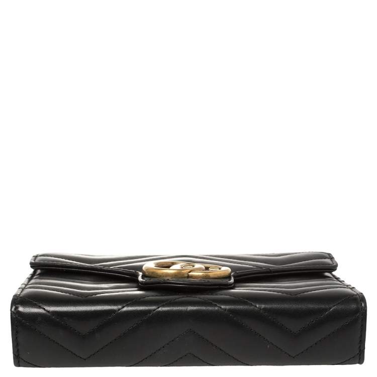 Pre Owned Gucci Black Matelasse Leather GG Marmont Wallet On Chain