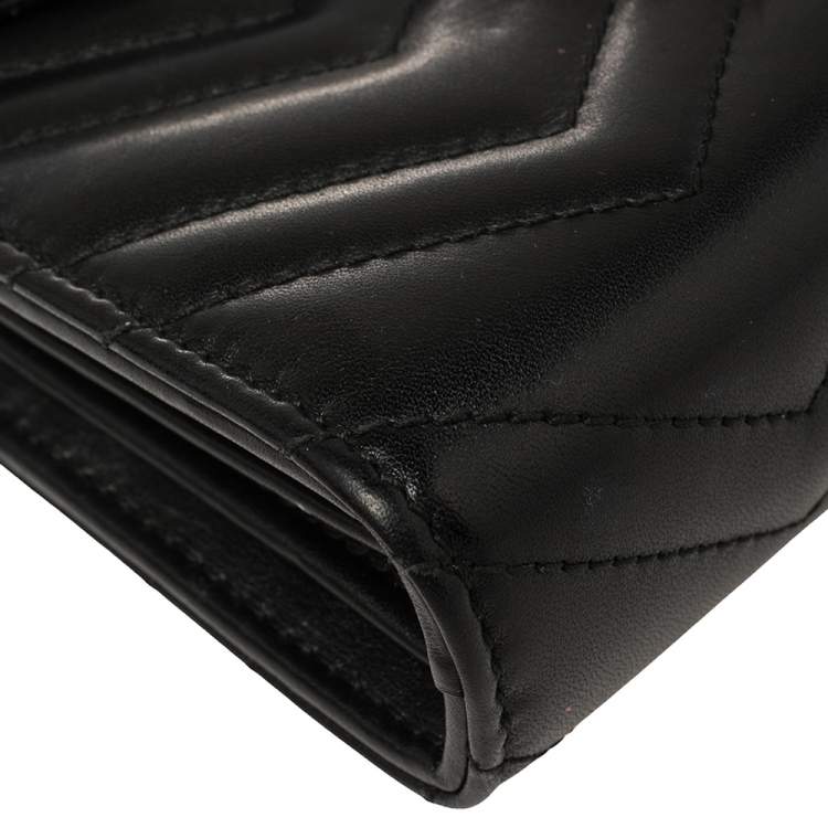 Pre Owned Gucci Black Matelasse Leather GG Marmont Wallet On Chain