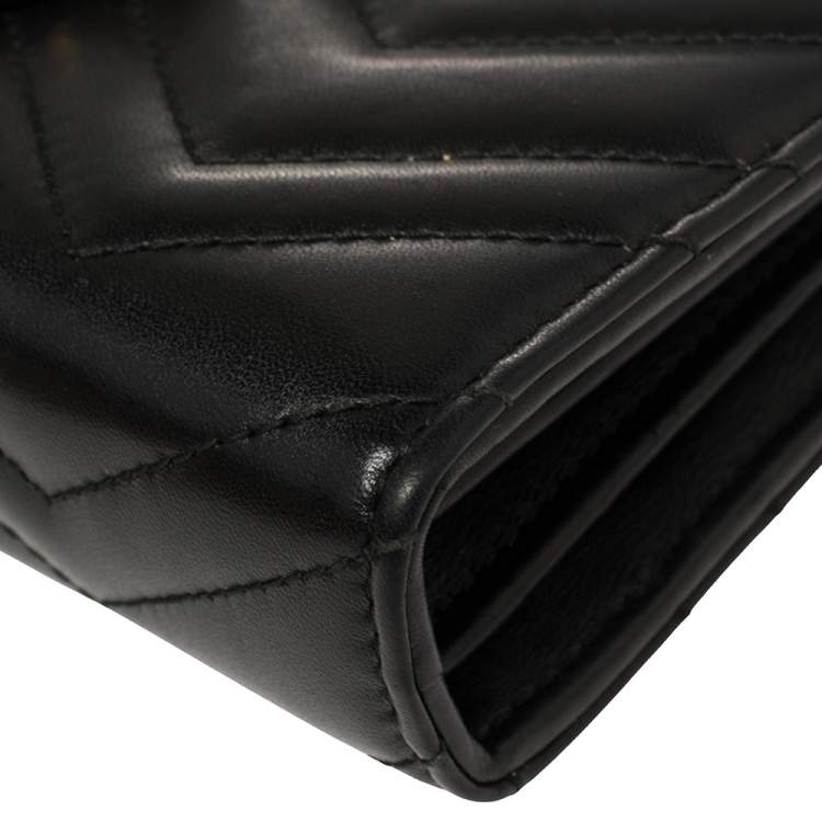 Pre Owned Gucci Black Matelasse Leather GG Marmont Wallet On Chain
