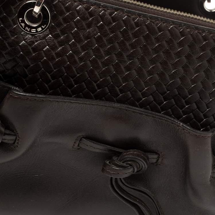 Pre Owned Lancel Dark Brown Braided Leather Front Pocket Tote 