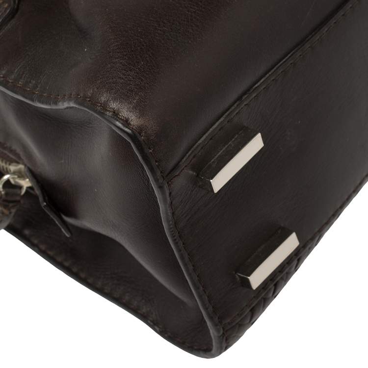 Pre Owned Lancel Dark Brown Braided Leather Front Pocket Tote 