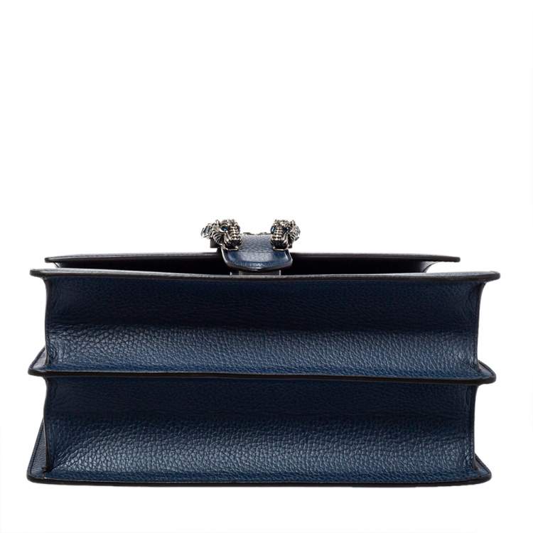 Pre Owned Gucci Navy Blue Leather Medium Dionysus Bamboo Top Handle Bag