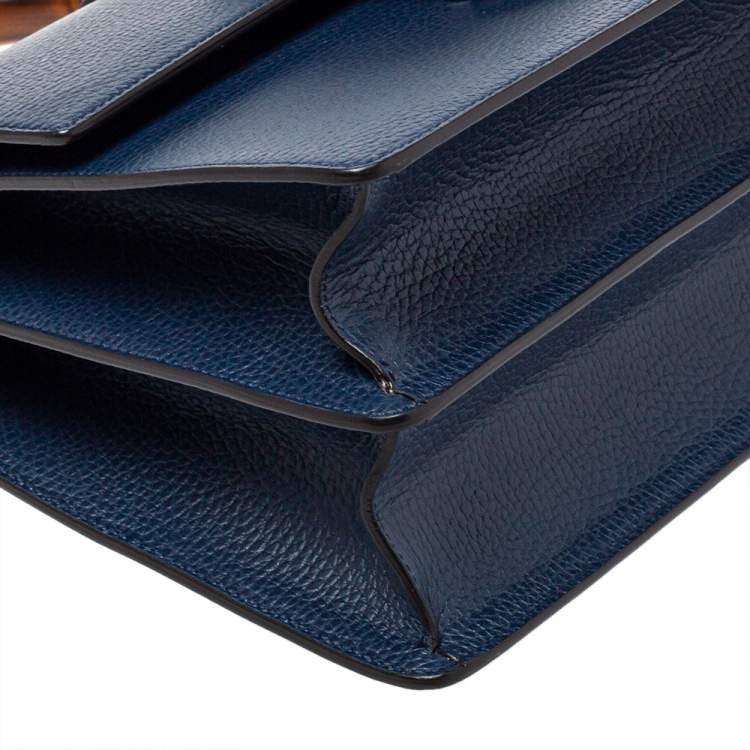 Pre Owned Gucci Navy Blue Leather Medium Dionysus Bamboo Top Handle Bag