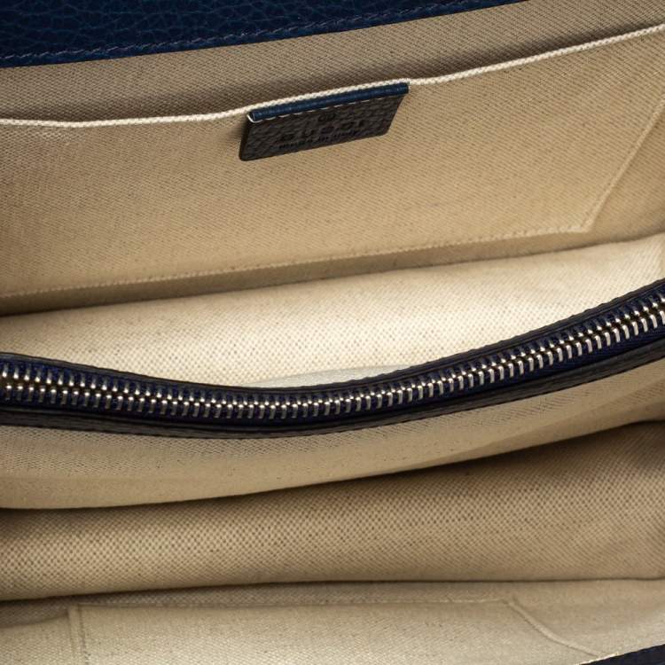 Pre Owned Gucci Navy Blue Leather Medium Dionysus Bamboo Top Handle Bag