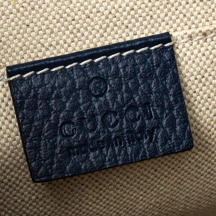 Pre Owned Gucci Navy Blue Leather Medium Dionysus Bamboo Top Handle Bag