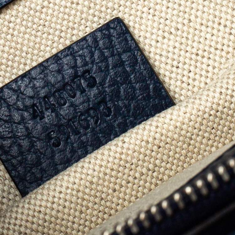Pre Owned Gucci Navy Blue Leather Medium Dionysus Bamboo Top Handle Bag