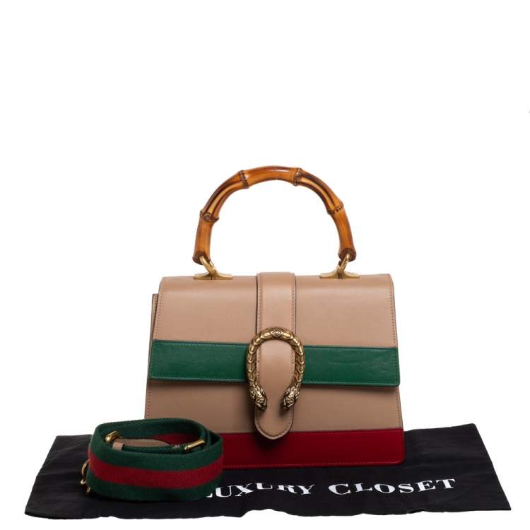 Pre Owned Gucci Tricolor Leather Medium Dionysus Bamboo Top Handle Bag