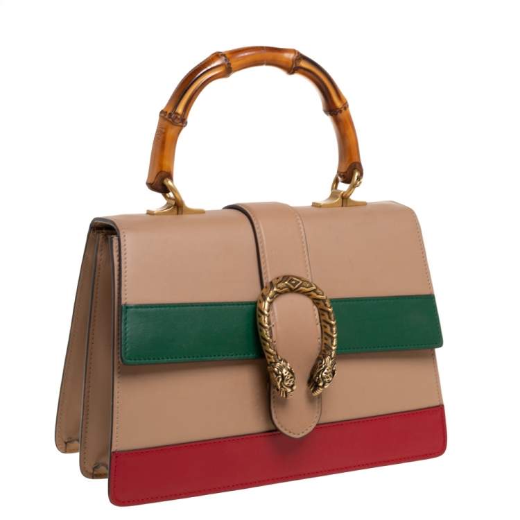 Pre Owned Gucci Tricolor Leather Medium Dionysus Bamboo Top Handle Bag