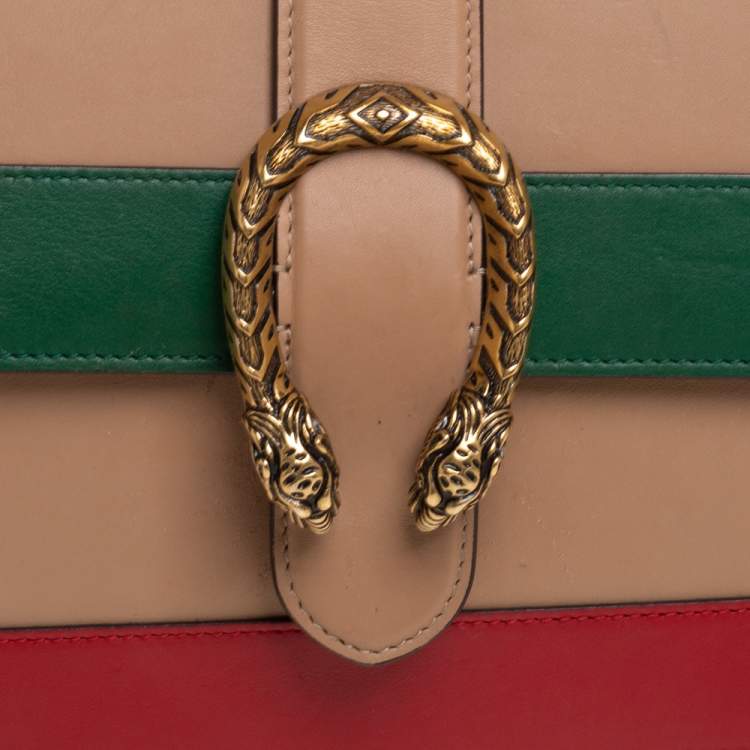 Pre Owned Gucci Tricolor Leather Medium Dionysus Bamboo Top Handle Bag