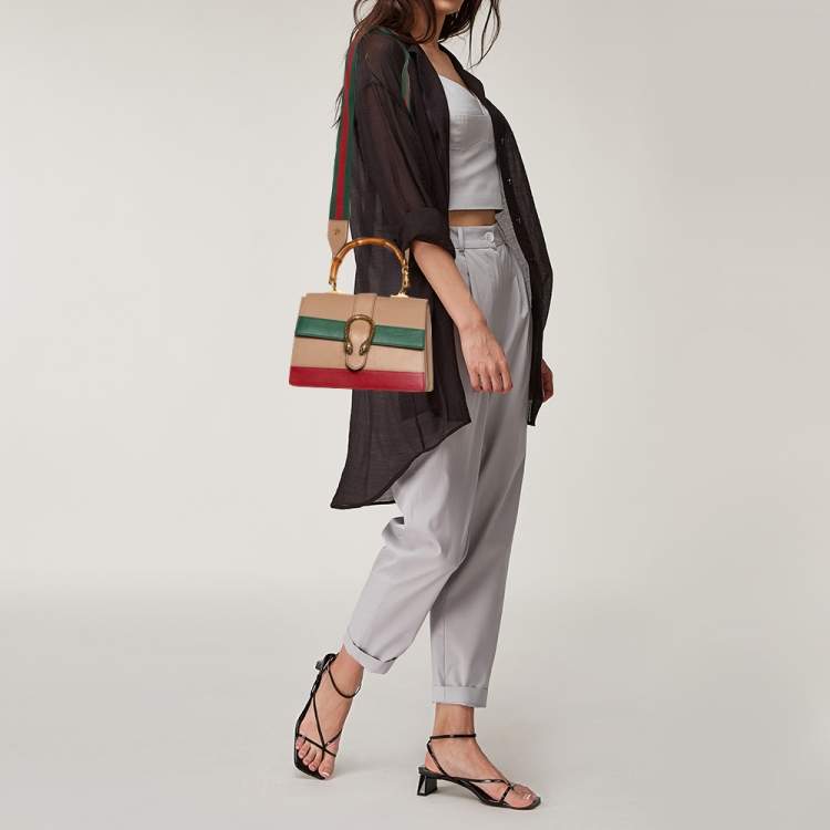 Pre Owned Gucci Tricolor Leather Medium Dionysus Bamboo Top Handle Bag