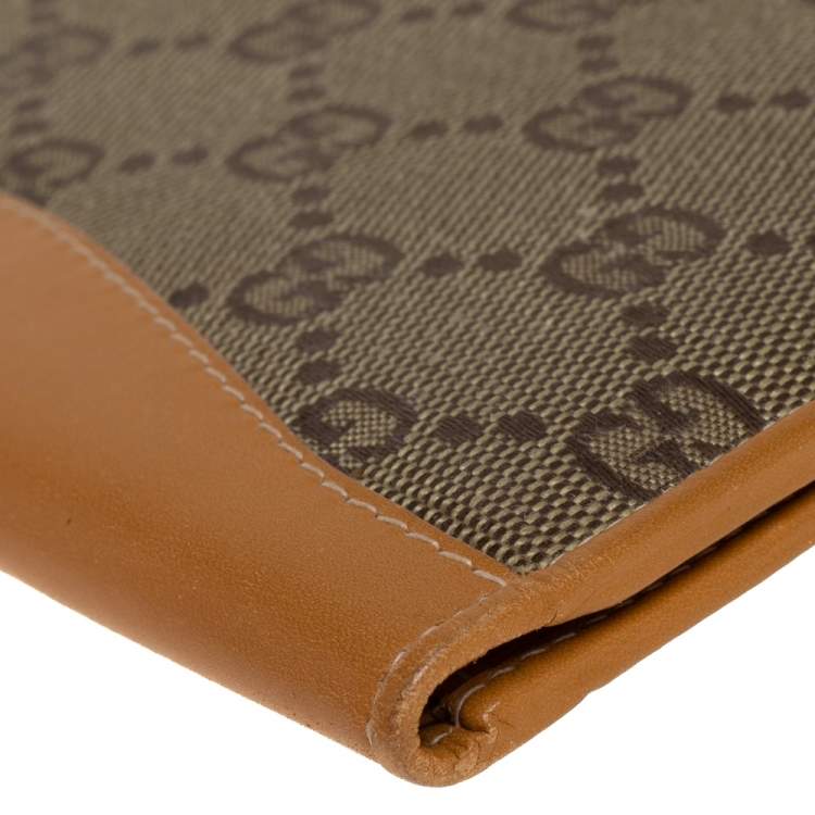 Pre Owned Gucci Beige Supreme Canvas And Leather Wallet 