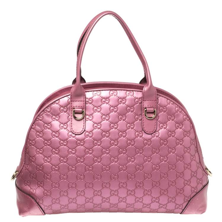 Pre Owned Gucci Metallic Pink Leather Medium Guccissima Heart Bit Top Handle Dome Bag