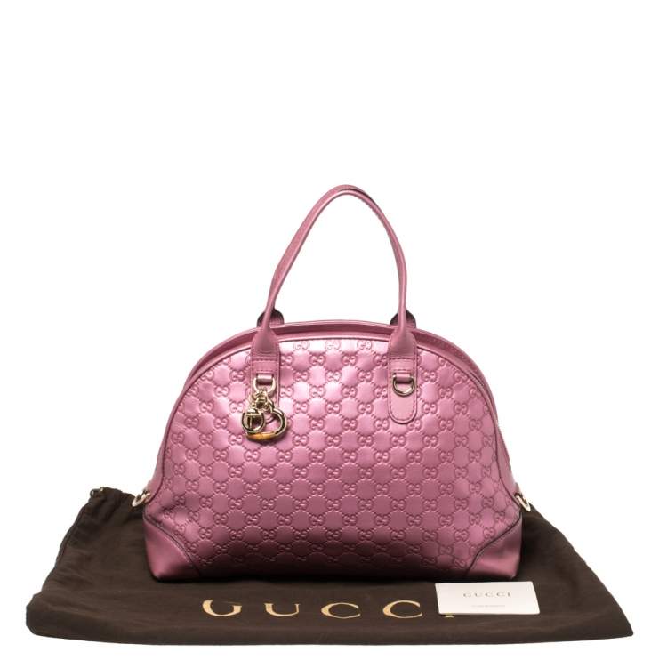 Pre Owned Gucci Metallic Pink Leather Medium Guccissima Heart Bit Top Handle Dome Bag