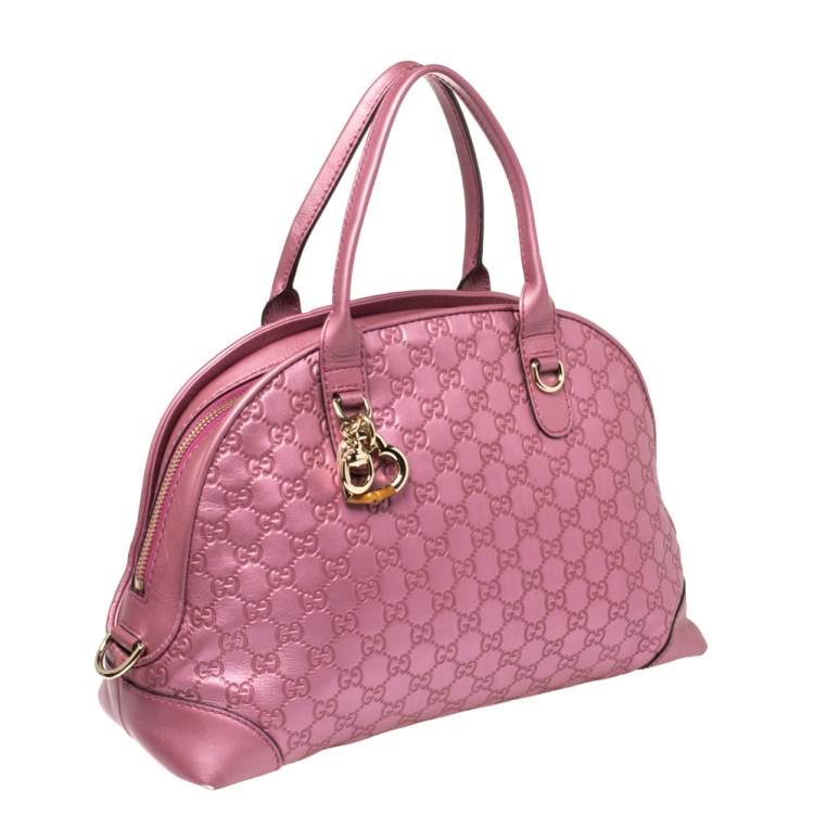 Pre Owned Gucci Metallic Pink Leather Medium Guccissima Heart Bit Top Handle Dome Bag