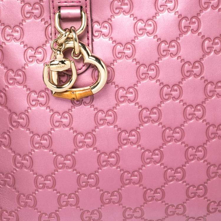 Pre Owned Gucci Metallic Pink Leather Medium Guccissima Heart Bit Top Handle Dome Bag