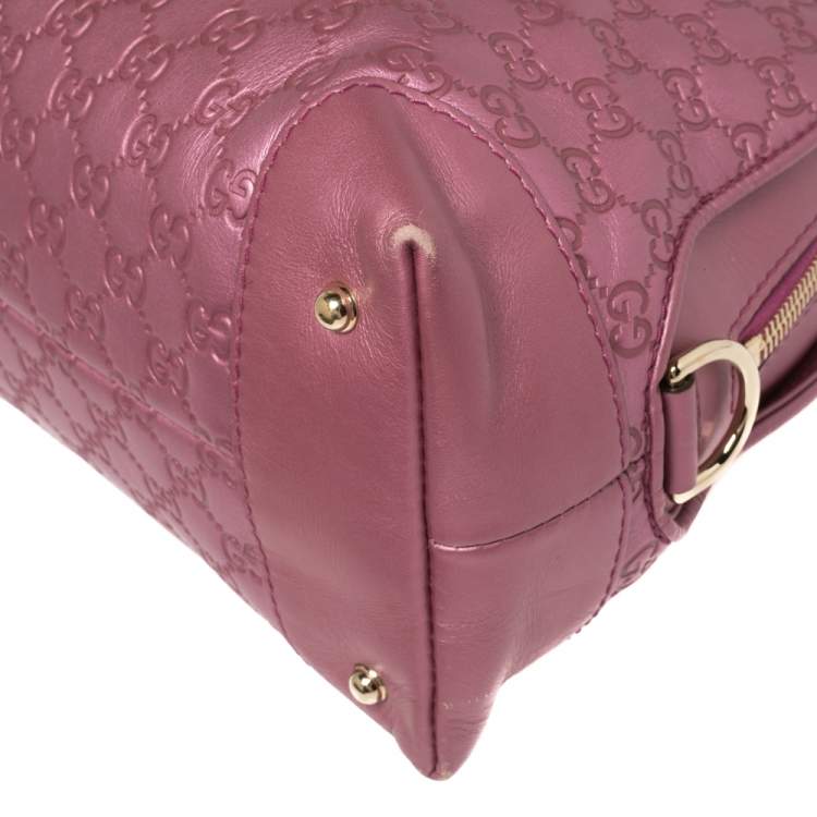 Pre Owned Gucci Metallic Pink Leather Medium Guccissima Heart Bit Top Handle Dome Bag