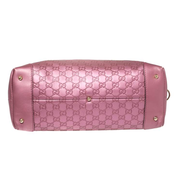 Pre Owned Gucci Metallic Pink Leather Medium Guccissima Heart Bit Top Handle Dome Bag