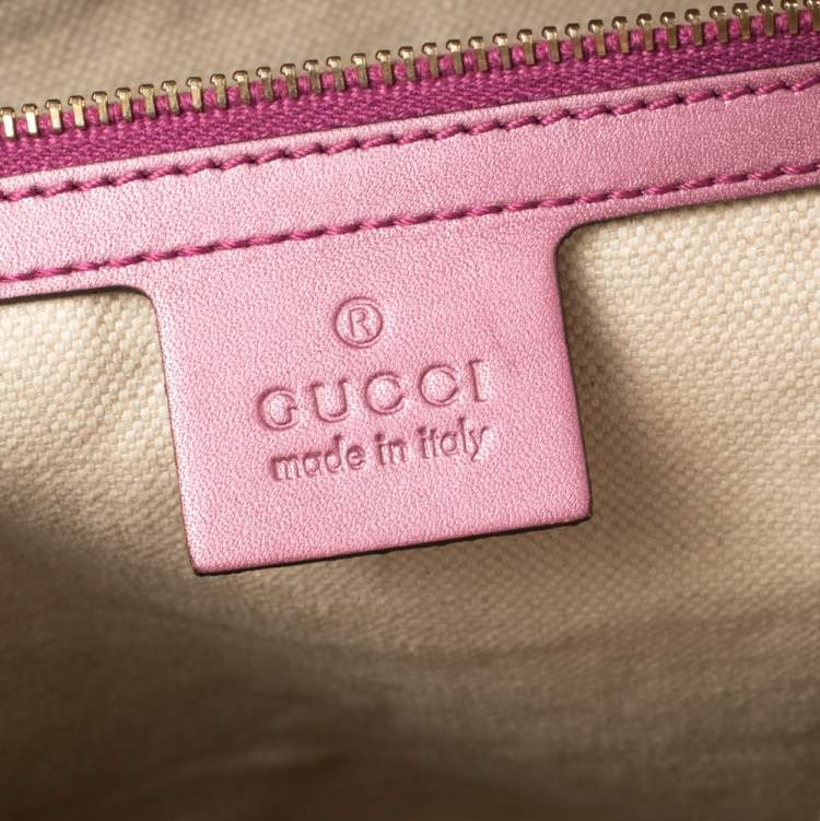 Pre Owned Gucci Metallic Pink Leather Medium Guccissima Heart Bit Top Handle Dome Bag