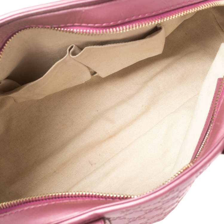 Pre Owned Gucci Metallic Pink Leather Medium Guccissima Heart Bit Top Handle Dome Bag
